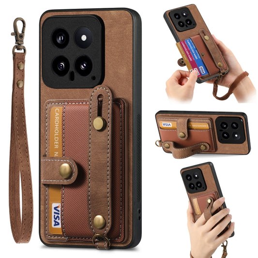 For Xiaomi 14 Retro Cross Wristband Wallet Leather Back Phone Case(Brown) - 14 Cases by PMC Jewellery | Online Shopping South Africa | PMC Jewellery | Buy Now Pay Later Mobicred