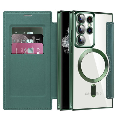 For Samsung Galaxy S22 Ultra 5G MagSafe Magnetic RFID Anti-theft Leather Phone Case(Green) - Galaxy S22 Ultra 5G Cases by PMC Jewellery | Online Shopping South Africa | PMC Jewellery