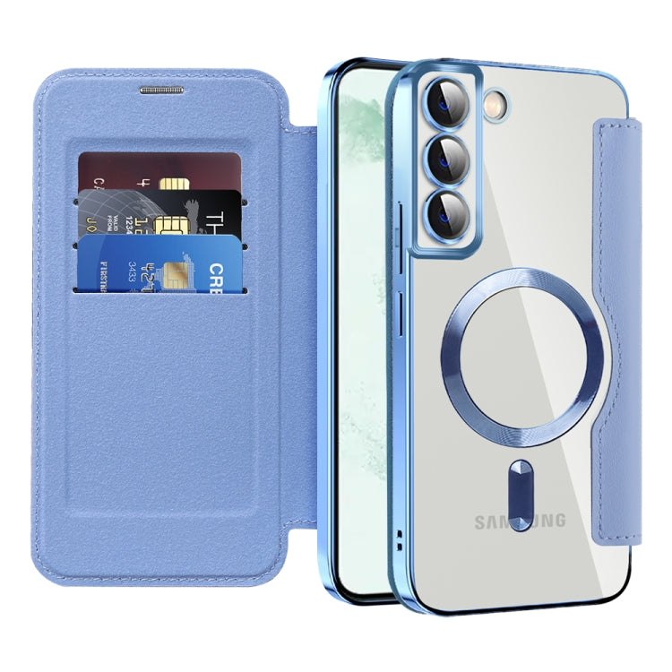 For Samsung Galaxy S22+ 5G Shield MagSafe RFID Anti-theft Leather Phone Case(Blue) - Galaxy S22+ 5G Cases by PMC Jewellery | Online Shopping South Africa | PMC Jewellery | Buy Now Pay Later Mobicred