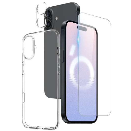 For iPhone 16 NORTHJO 3 in 1 TPU Phone Case with Screen Film and Lens Film(Clear) - iPhone 16 Cases by NORTHJO | Online Shopping South Africa | PMC Jewellery | Buy Now Pay Later Mobicred