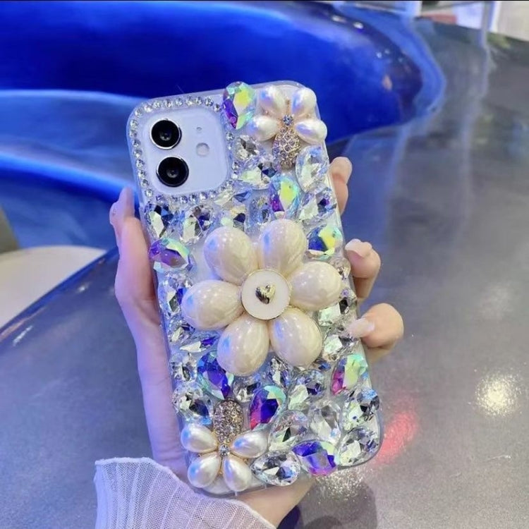 For iPhone 13 Pro Max Sunflower Holder Hand-set Diamond PC Phone Case(White) - iPhone 13 Pro Max Cases by PMC TechLife | Online Shopping South Africa | PMC TechLife