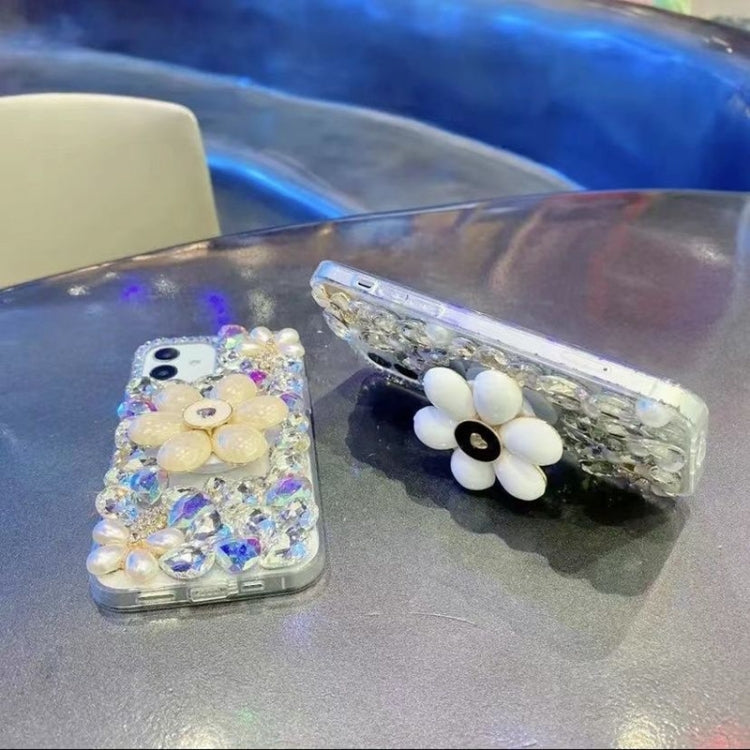 For iPhone 13 Pro Max Sunflower Holder Hand-set Diamond PC Phone Case(White) - iPhone 13 Pro Max Cases by PMC TechLife | Online Shopping South Africa | PMC TechLife