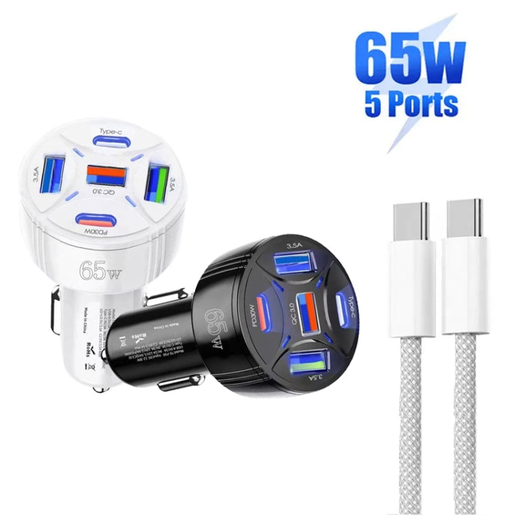 TE-P50 65W PD30W Type-C x 2 + USB x 3 Multi Port Car Charger with 1m Type-C to Type-C Data Cable(Black) - Car Charger by PMC TechLife | Online Shopping South Africa | PMC TechLife | Buy Now Pay Later Mobicred