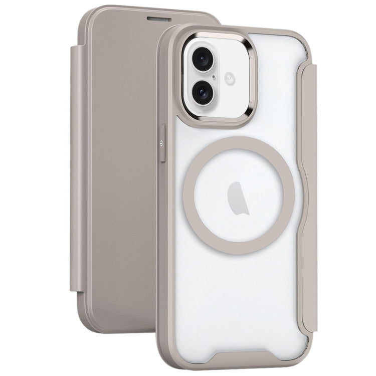 For iPhone 16 RFID Blocking Adsorption Flip MagSafe Leather Phone Case(Khaki) - free shipping - PMC TechLife - Order now!