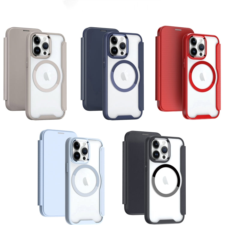 For iPhone 14 Plus MagSafe RFID Blocking Adsorption Flip Leather Phone Case(Khaki) - iPhone 14 Plus Cases by PMC TechLife | Online Shopping South Africa | PMC TechLife