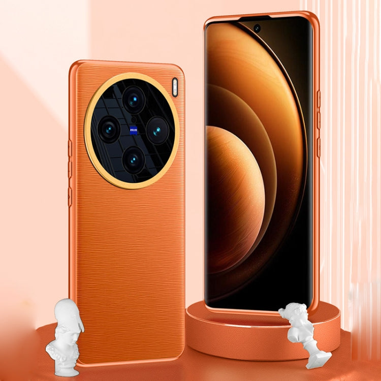 For vivo X100 Pro Plain-leather All-inclusive Shockproof Phone Case(Orange) - X100 Pro Cases by PMC TechLife | Online Shopping South Africa | PMC TechLife