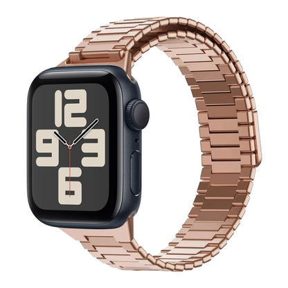 For Apple Watch SE 2023 44mm Bamboo Magnetic Stainless Steel Metal Watch Strap(Rose Gold) - Watch Bands by PMC Jewellery | Online Shopping South Africa | PMC Jewellery