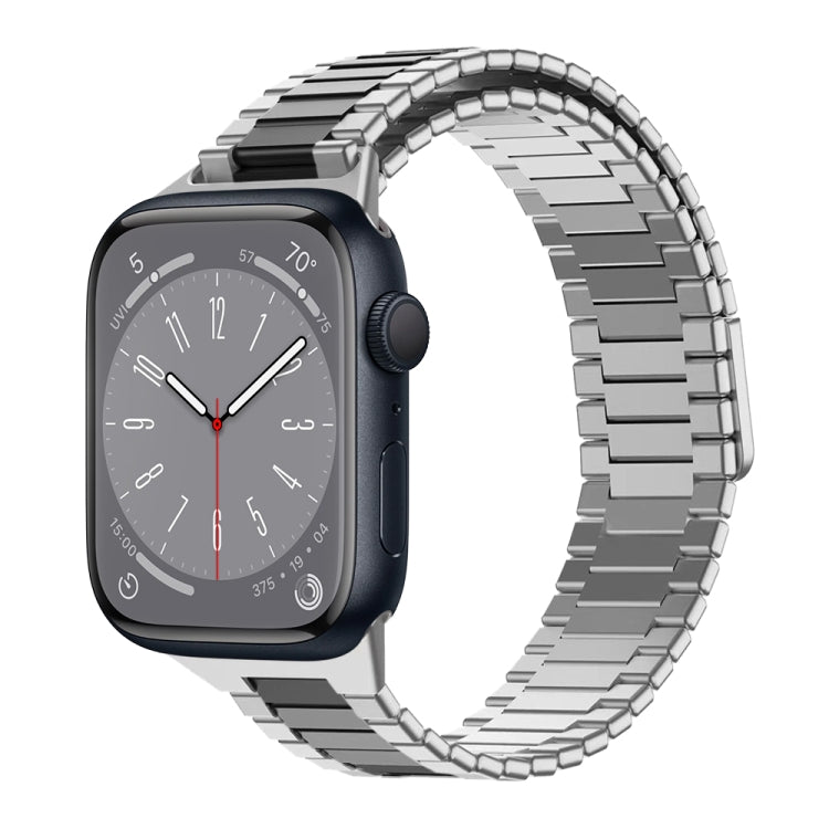 For Apple Watch Series 8 41mm Bamboo Magnetic Stainless Steel Metal Watch Strap(Silver Black) - Watch Bands by PMC Jewellery | Online Shopping South Africa | PMC Jewellery