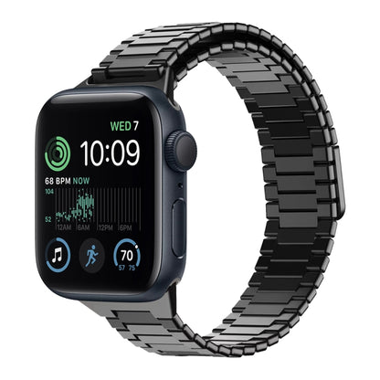 For Apple Watch SE 2022 44mm Bamboo Magnetic Stainless Steel Metal Watch Strap(Black) - Watch Bands by PMC Jewellery | Online Shopping South Africa | PMC Jewellery