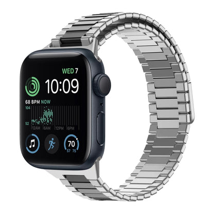 For Apple Watch SE 2022 44mm Bamboo Magnetic Stainless Steel Metal Watch Strap(Silver Black) - Watch Bands by PMC Jewellery | Online Shopping South Africa | PMC Jewellery