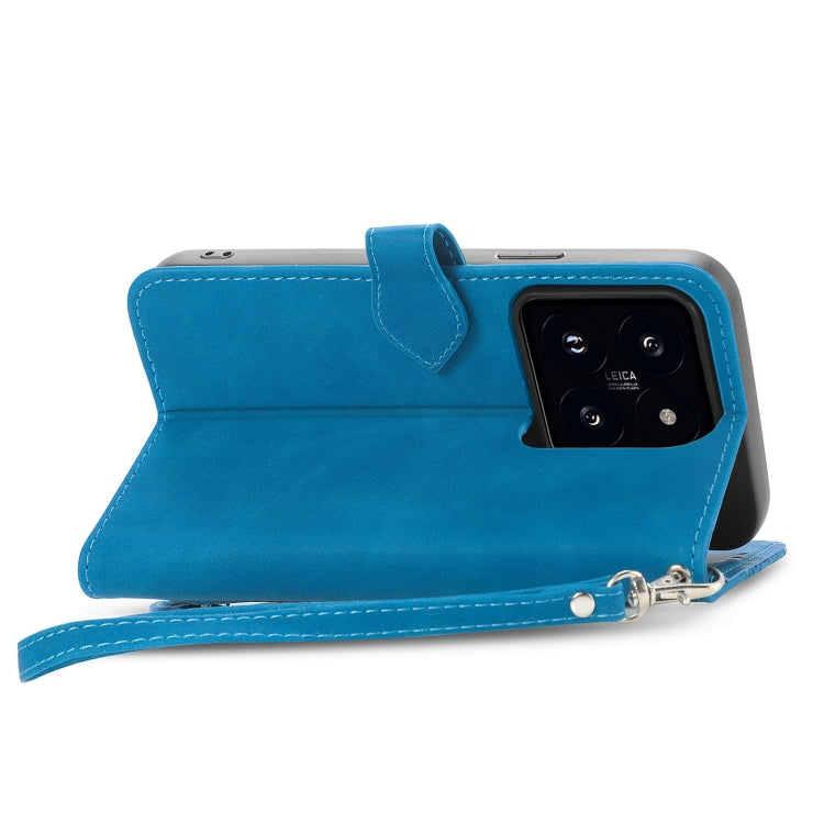 For Xiaomi 14 Embossed Flower Zipper Leather Phone Case(Blue) - 14 Cases by PMC Jewellery | Online Shopping South Africa | PMC Jewellery | Buy Now Pay Later Mobicred