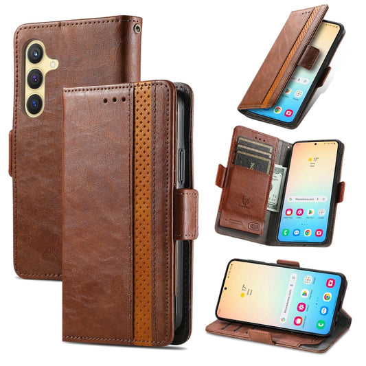 For Samsung Galaxy S25 5G CaseNeo Splicing Dual Magnetic Buckle Leather Phone Case(Brown) - Galaxy S25 5G Cases by CaseNeo | Online Shopping South Africa | PMC Jewellery | Buy Now Pay Later Mobicred