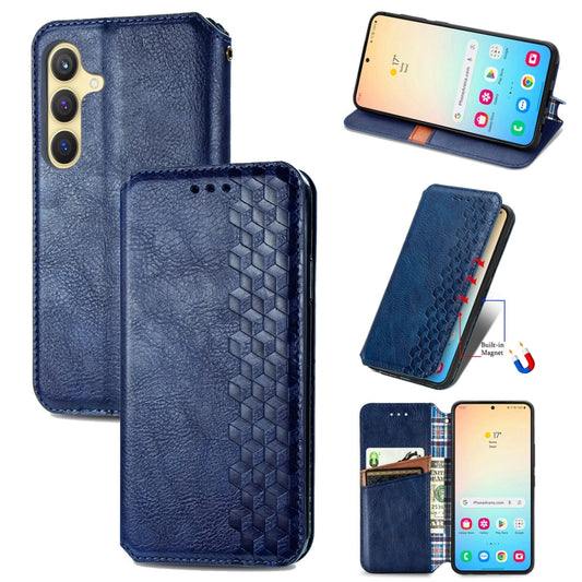 For Samsung Galaxy S25 5G Cubic Grid Pressed Magnetic Leather Phone Case(Blue) - Galaxy S25 5G Cases by PMC Jewellery | Online Shopping South Africa | PMC Jewellery | Buy Now Pay Later Mobicred