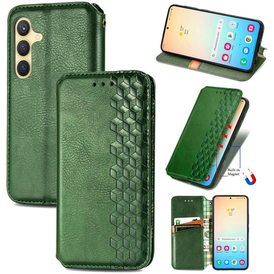 For Samsung Galaxy S25 5G Cubic Grid Pressed Magnetic Leather Phone Case(Green) - Galaxy S25 5G Cases by PMC Jewellery | Online Shopping South Africa | PMC Jewellery | Buy Now Pay Later Mobicred