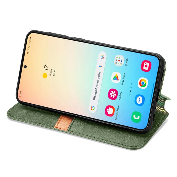 For Samsung Galaxy S25 5G Cubic Grid Pressed Magnetic Leather Phone Case(Green) - Galaxy S25 5G Cases by PMC Jewellery | Online Shopping South Africa | PMC Jewellery | Buy Now Pay Later Mobicred