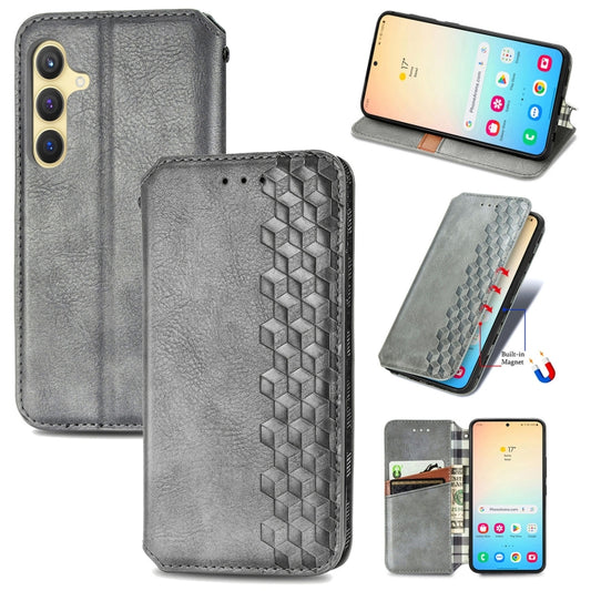 For Samsung Galaxy S25 5G Cubic Grid Pressed Magnetic Leather Phone Case(Gray) - Galaxy S25 5G Cases by PMC Jewellery | Online Shopping South Africa | PMC Jewellery | Buy Now Pay Later Mobicred