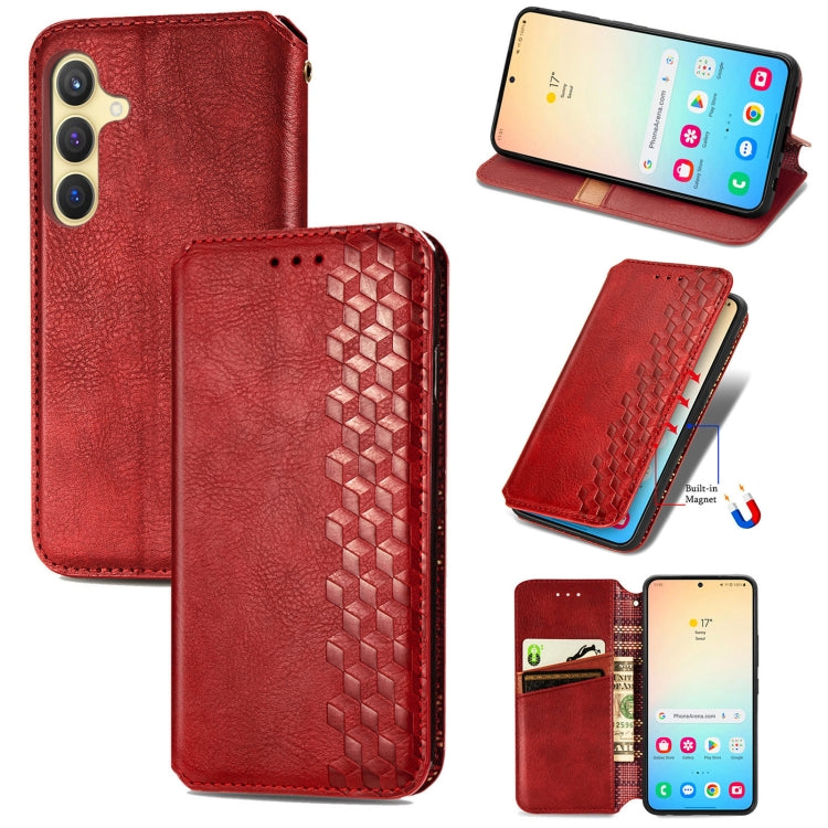 For Samsung Galaxy S25+ 5G Cubic Grid Pressed Magnetic Leather Phone Case(Red) - Galaxy S25+ 5G Cases by PMC Jewellery | Online Shopping South Africa | PMC Jewellery | Buy Now Pay Later Mobicred