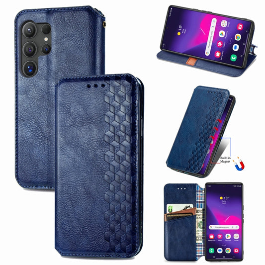 For Samsung Galaxy S25 Ultra 5G Cubic Grid Pressed Magnetic Leather Phone Case(Blue) - Galaxy S25 Ultra 5G Cases by PMC Jewellery | Online Shopping South Africa | PMC Jewellery | Buy Now Pay Later Mobicred