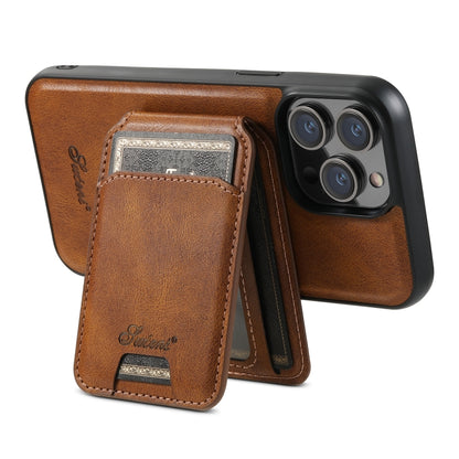 For iPhone 15 Pro Max Suteni H15 MagSafe Oil Eax Leather Detachable Wallet Back Phone Case(Brown) - iPhone 15 Pro Max Cases by Suteni | Online Shopping South Africa | PMC Jewellery