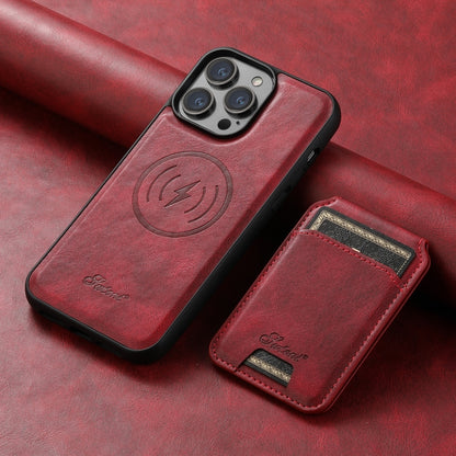 For iPhone 15 Pro Suteni H15 MagSafe Oil Eax Leather Detachable Wallet Back Phone Case(Red) - iPhone 15 Pro Cases by Suteni | Online Shopping South Africa | PMC Jewellery