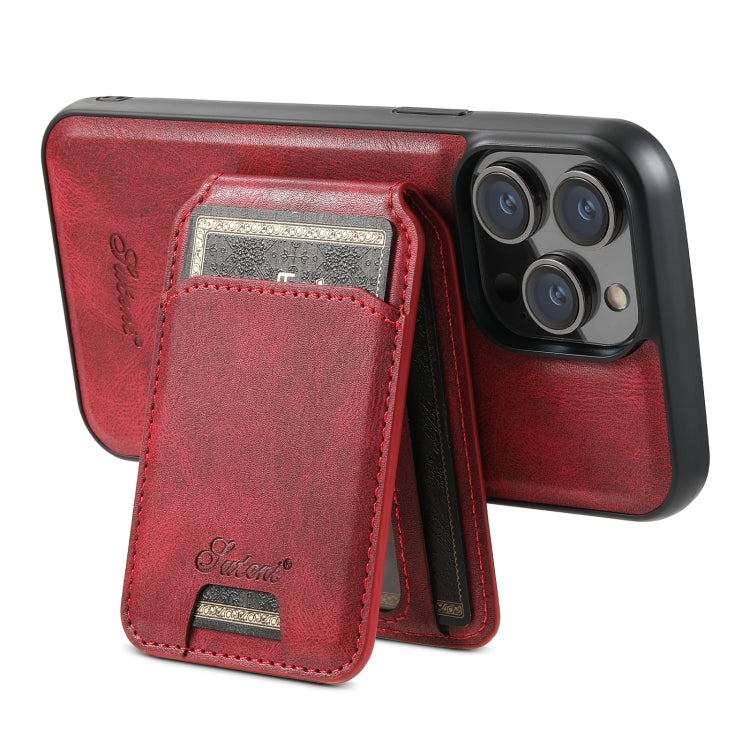 For iPhone 15 Pro Suteni H15 MagSafe Oil Eax Leather Detachable Wallet Back Phone Case(Red) - iPhone 15 Pro Cases by Suteni | Online Shopping South Africa | PMC Jewellery