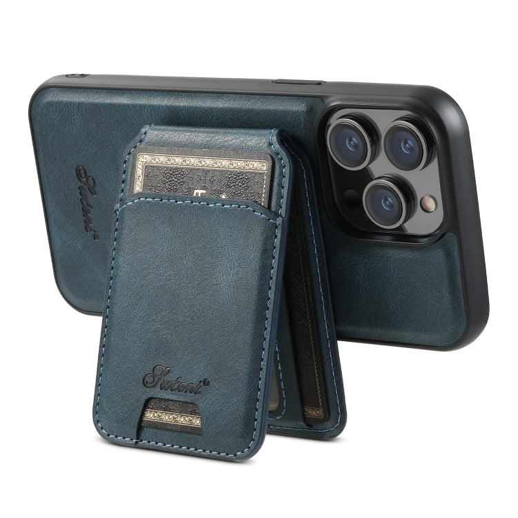 For iPhone 13 Suteni H15 MagSafe Oil Eax Leather Detachable Wallet Back Phone Case(Blue) - iPhone 13 Cases by Suteni | Online Shopping South Africa | PMC Jewellery | Buy Now Pay Later Mobicred