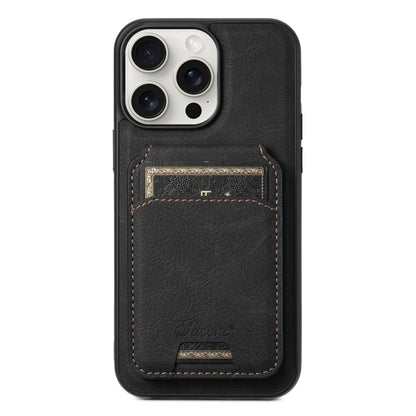 For iPhone 15 Pro Max Suteni H16 Litchi Texture Leather Detachable Wallet Back Phone Case(Black) - iPhone 15 Pro Max Cases by Suteni | Online Shopping South Africa | PMC Jewellery | Buy Now Pay Later Mobicred