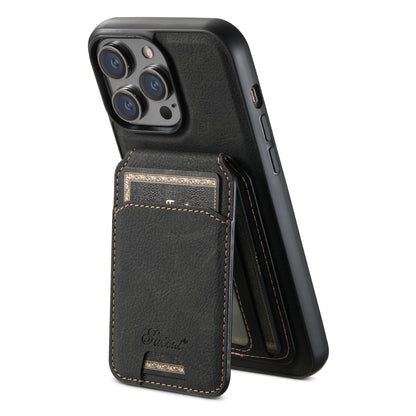 For iPhone 15 Pro Max Suteni H16 Litchi Texture Leather Detachable Wallet Back Phone Case(Black) - iPhone 15 Pro Max Cases by Suteni | Online Shopping South Africa | PMC Jewellery | Buy Now Pay Later Mobicred