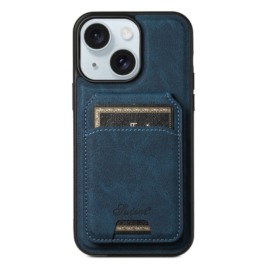 For iPhone 15 Suteni H16 Litchi Texture Leather Detachable Wallet Back Phone Case(Blue) - iPhone 15 Cases by Suteni | Online Shopping South Africa | PMC Jewellery | Buy Now Pay Later Mobicred