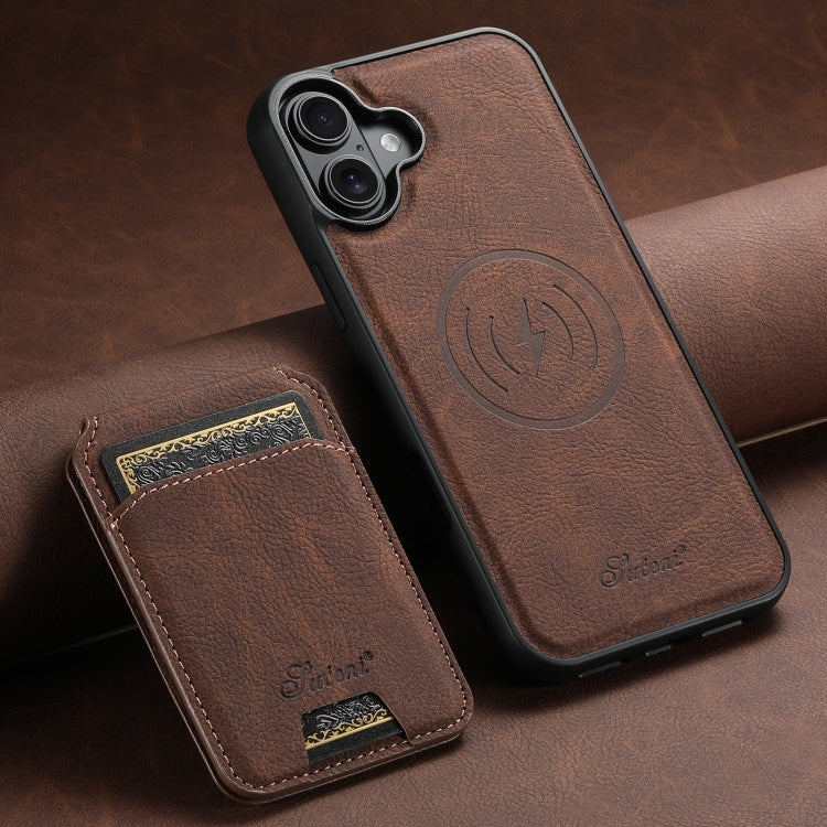 For iPhone 16 Suteni H16 Litchi Texture Leather Detachable Wallet Back Phone Case(Brown) - iPhone 16 Cases by Suteni | Online Shopping South Africa | PMC Jewellery | Buy Now Pay Later Mobicred