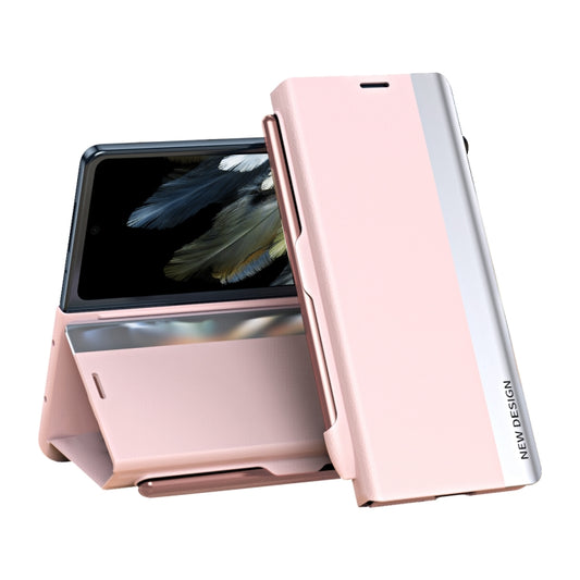 For OPPO Find N3 Side Electroplated Adsorption Leather Phone Case with Pen Slot(Pink) - Find N3 Cases by PMC Jewellery | Online Shopping South Africa | PMC Jewellery