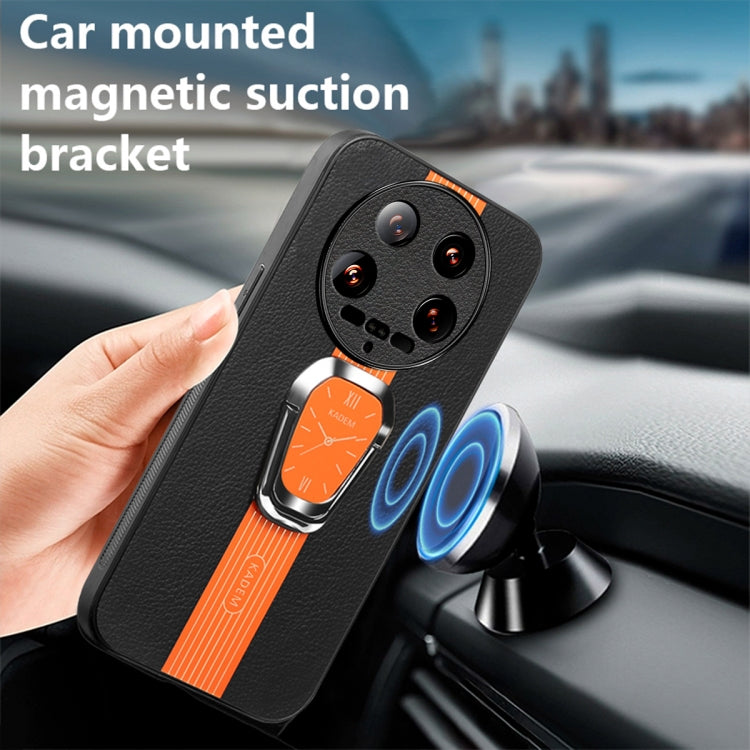 For Xiaomi 14 Ultra Magnetic Litchi Leather Back Phone Case with Holder(Orange) - 14 Ultra Cases by PMC Jewellery | Online Shopping South Africa | PMC Jewellery | Buy Now Pay Later Mobicred