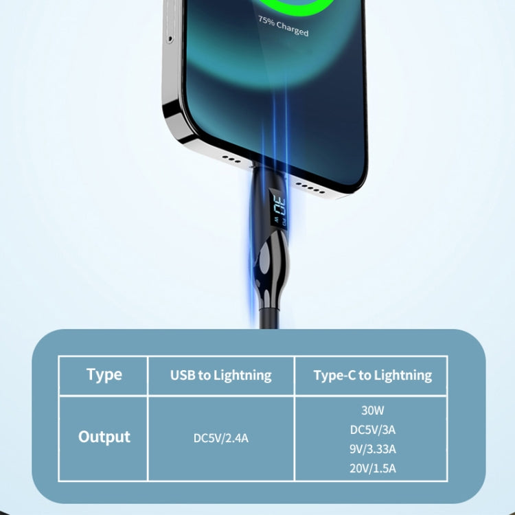 ENKAY 2.4A USB to 8 Pin Fast Charging Data Silicone Cable with LED Display, Length:1m(Black) - free shipping - PMC Jewellery - Order now!