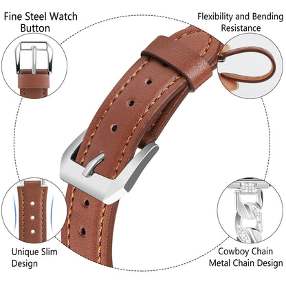 For Apple Watch Series 9 41mm Rhinestone Denim Chain Leather Watch Band(Brown) - Watch Bands by PMC Jewellery | Online Shopping South Africa | PMC Jewellery