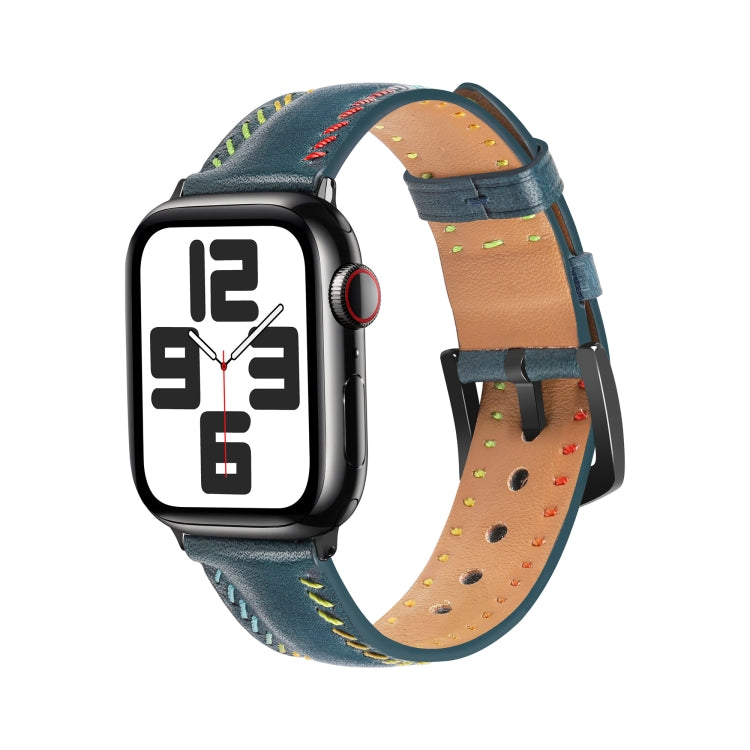 For Apple Watch Ultra 2 49mm Colorful Sewing Thread Leather Watch Band(Blue) - Watch Bands by PMC TechLife | Online Shopping South Africa | PMC TechLife | Buy Now Pay Later Mobicred