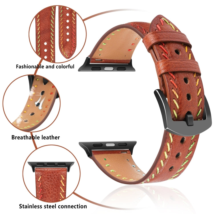 For Apple Watch Ultra 49mm Colorful Sewing Thread Leather Watch Band(Brown) - Watch Bands by PMC TechLife | Online Shopping South Africa | PMC TechLife | Buy Now Pay Later Mobicred