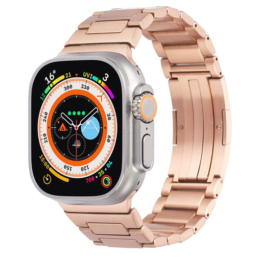 For Apple Watch SE 2023 44mm Stainless Steel H-Shaped Fold Buckle Watch Band(Rose Gold) - Watch Bands by PMC Jewellery | Online Shopping South Africa | PMC Jewellery