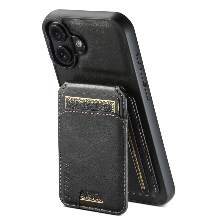 For iPhone 16 Plus Suteni H02 Leather Wallet Stand Back Phone Case(Black) - iPhone 16 Plus Cases by Suteni | Online Shopping South Africa | PMC Jewellery | Buy Now Pay Later Mobicred