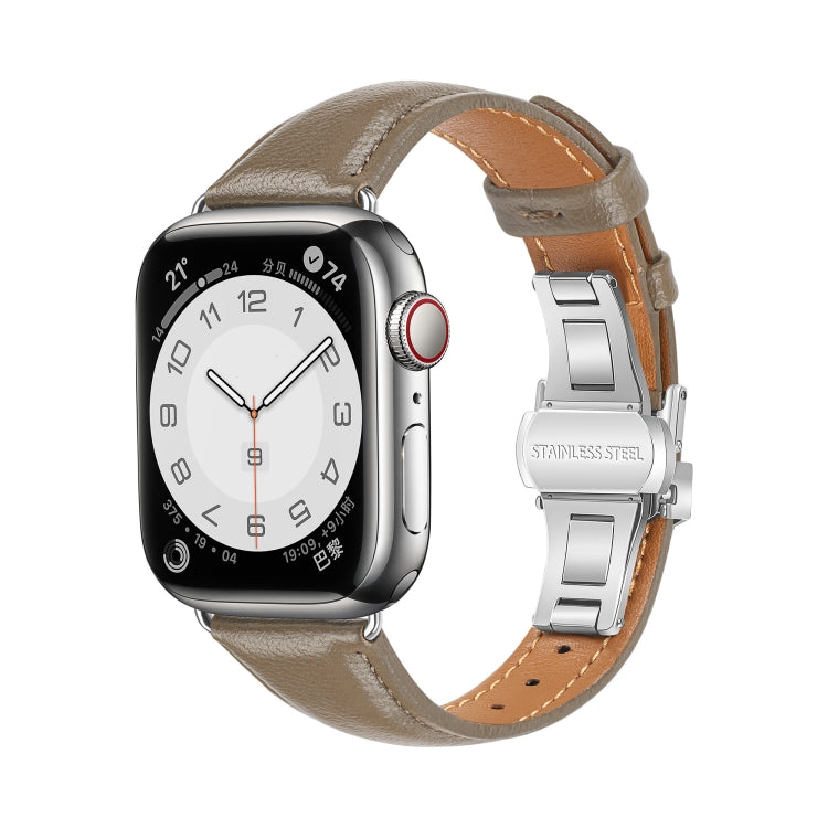 For Apple Watch Ultra 49mm Plain Leather Butterfly Buckle Watch Band(Gray+Silver) - free shipping - PMC TechLife - Order now!