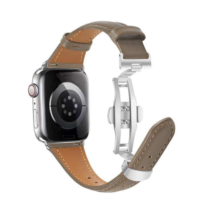 For Apple Watch Series 7 45mm Plain Leather Butterfly Buckle Watch Band(Gray+Silver) - free shipping - PMC TechLife - Order now!