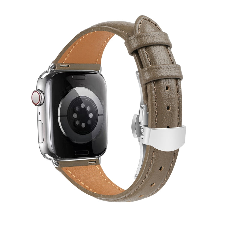 For Apple Watch Series 6 44mm Plain Leather Butterfly Buckle Watch Band(Gray+Silver) - free shipping - PMC TechLife - Order now!
