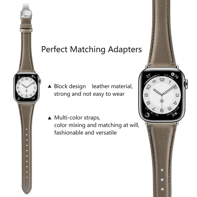 For Apple Watch Series 5 40mm Plain Leather Butterfly Buckle Watch Band(Gray+Silver) - free shipping - PMC TechLife - Order now!