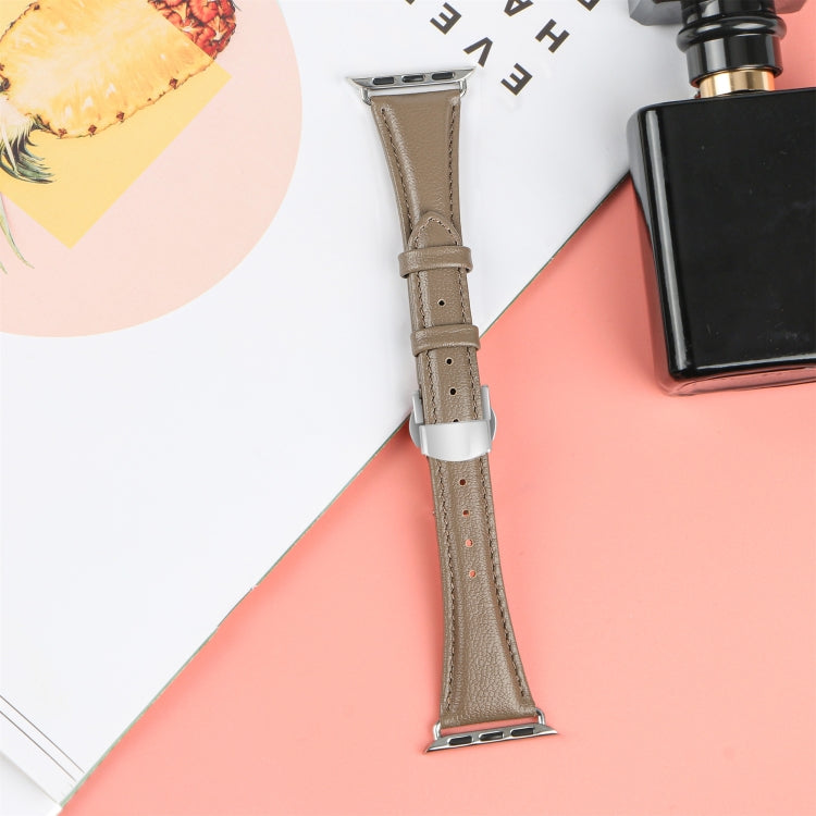 For Apple Watch Series 4 40mm Plain Leather Butterfly Buckle Watch Band(Gray+Silver) - free shipping - PMC TechLife - Order now!