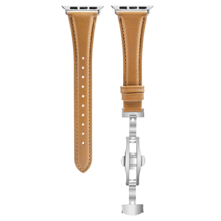 For Apple Watch Series 4 40mm Plain Leather Butterfly Buckle Watch Band(Brown+Silver) - free shipping - PMC TechLife - Order now!