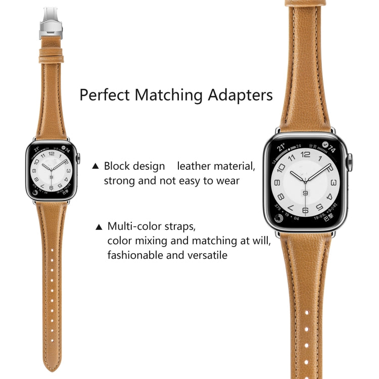 For Apple Watch Series 3 38mm Plain Leather Butterfly Buckle Watch Band(Brown+Silver) - free shipping - PMC TechLife - Order now!