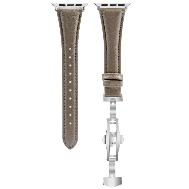 For Apple Watch Series 3 42mm Plain Leather Butterfly Buckle Watch Band(Gray+Silver) - free shipping - PMC TechLife - Order now!