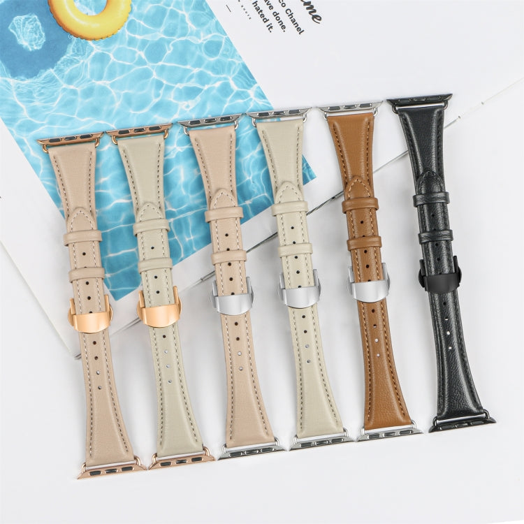 For Apple Watch Series 8 41mm Plain Leather Butterfly Buckle Watch Band(Gray+Silver) - free shipping - PMC TechLife - Order now!