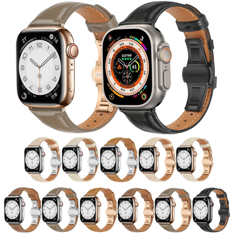 For Apple Watch Series 5 40mm Plain Leather Butterfly Buckle Watch Band(Gray+Silver) - free shipping - PMC TechLife - Order now!