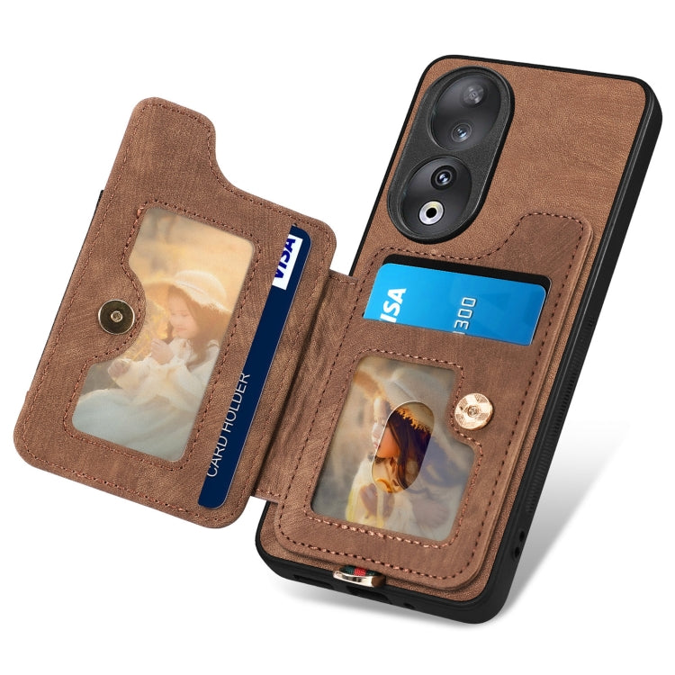 For Honor 90 Retro Skin-feel Ring Multi-card RFID Wallet Phone Case(Brown) - Honor Cases by PMC TechLife | Online Shopping South Africa | PMC TechLife