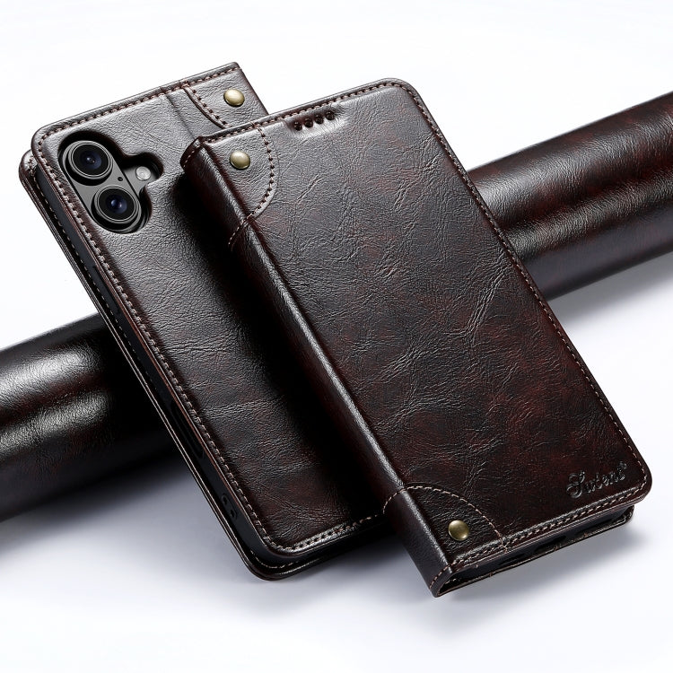 For iPhone 16 Suteni Baroque Calf Texture Buckle Wallet Leather Phone Case(Brown) - iPhone 16 Cases by Suteni | Online Shopping South Africa | PMC Jewellery | Buy Now Pay Later Mobicred